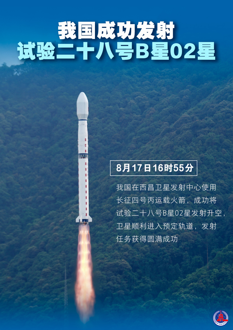 2025年8月17日16時55分，我國在西昌衛星發射中心使用長征四號丙運載火箭，成功將試驗二十八號B星02星發射升空，衛星順利進入預定軌道，發射任務獲得圓滿成功